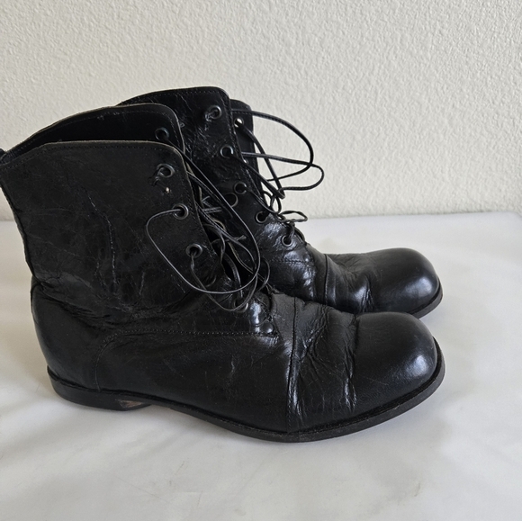 CYDWOQ Iota Black Crackled Leather Lace Up Boots Size 38 or US 8 Handmade - Picture 5 of 16
